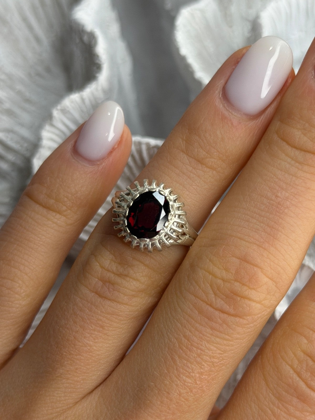 925 Sterling Silver Garnet Ring Size 5