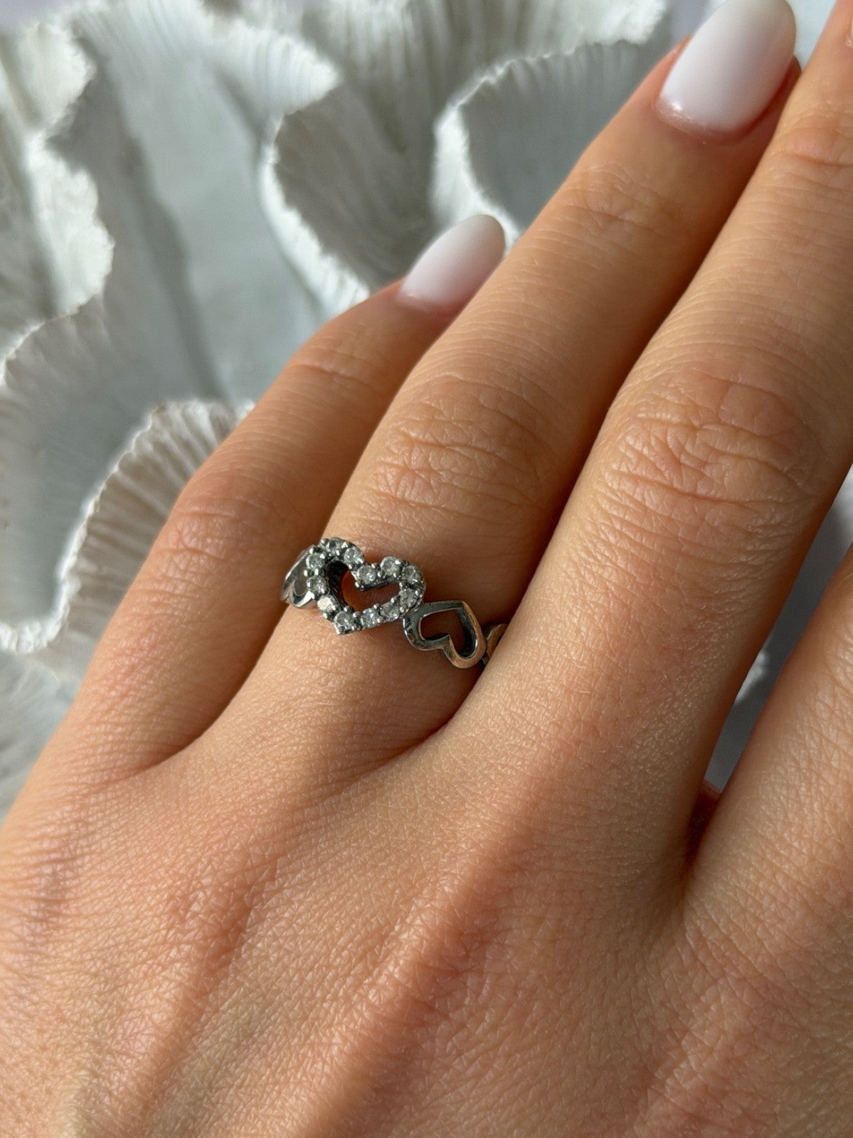 925 Sterling Silver White Topaz Heart Ring Size 7