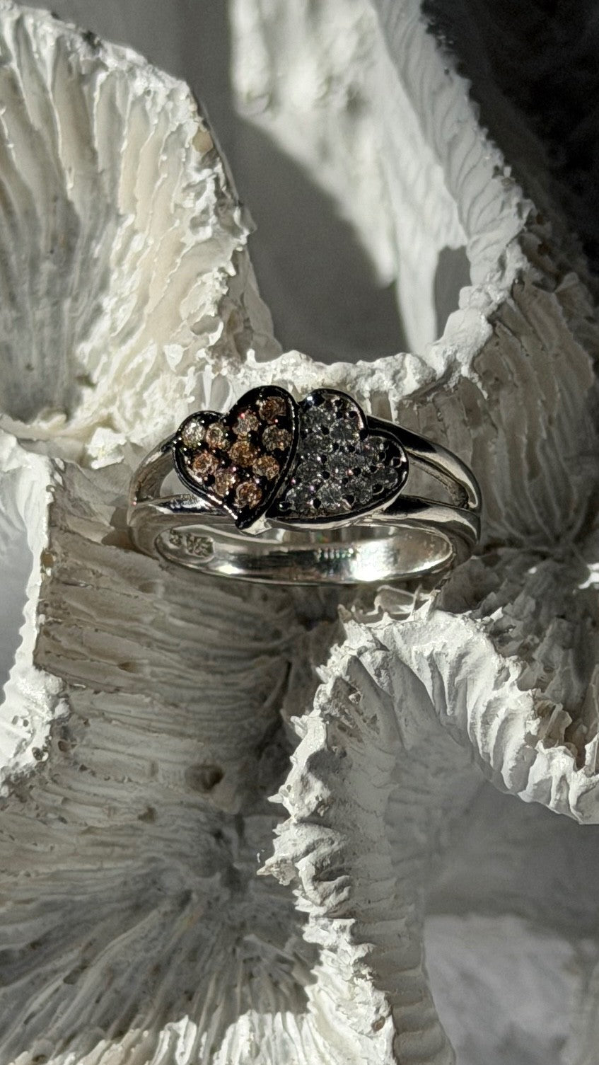 925 Sterling Silver Yellow & White Cz Heart Ring Size 6