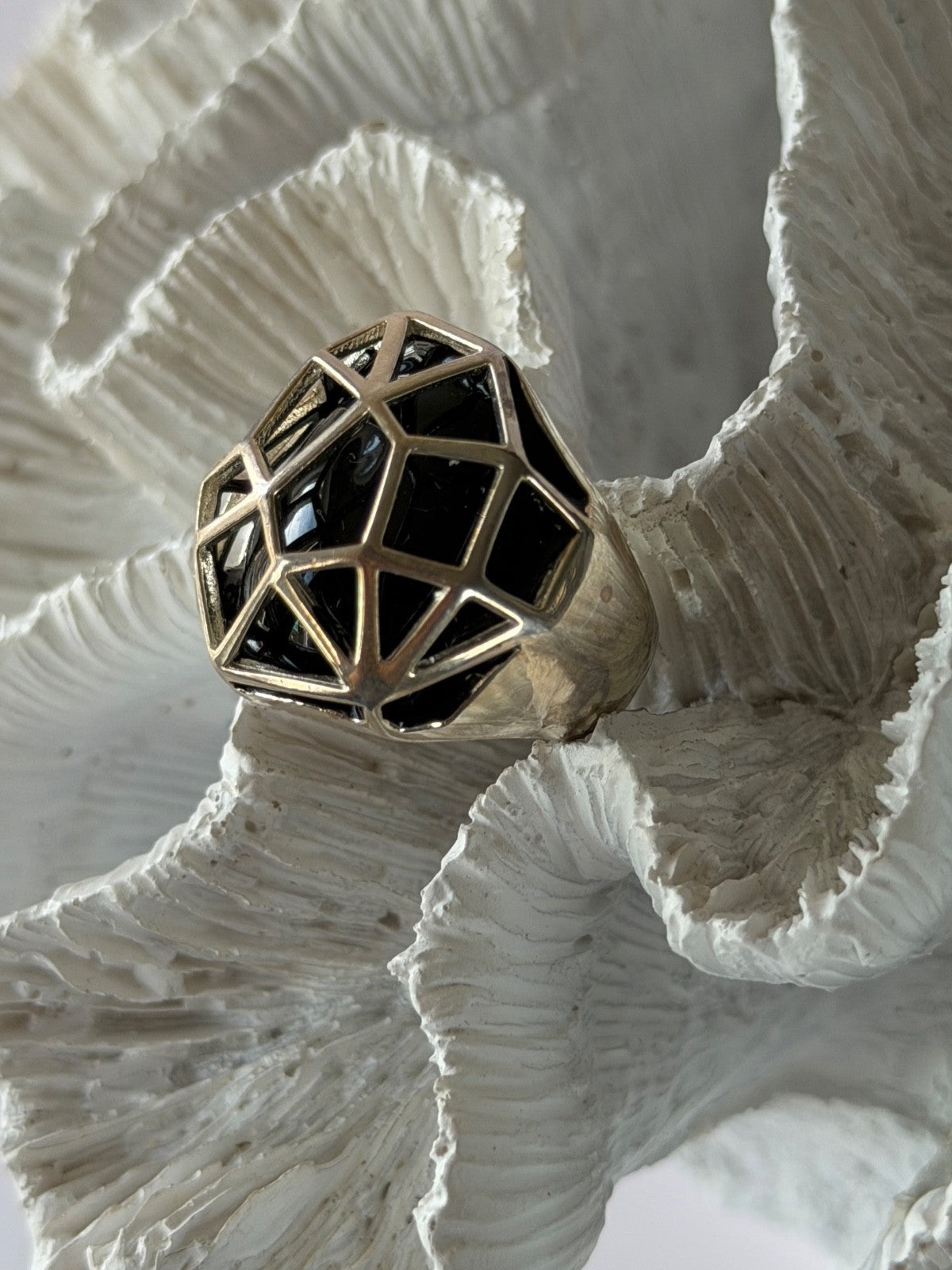 ARD Modernist 925 Sterling Silver Geometric Black Onyx Ring Size 8
