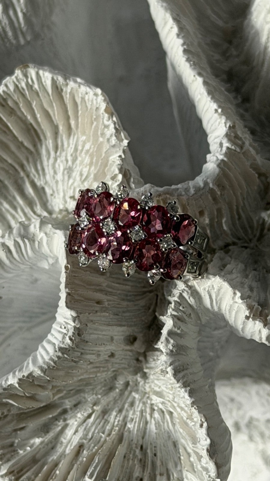 18K 750 White Gold Pink Tourmaline & Diamond Ring Size 6.5