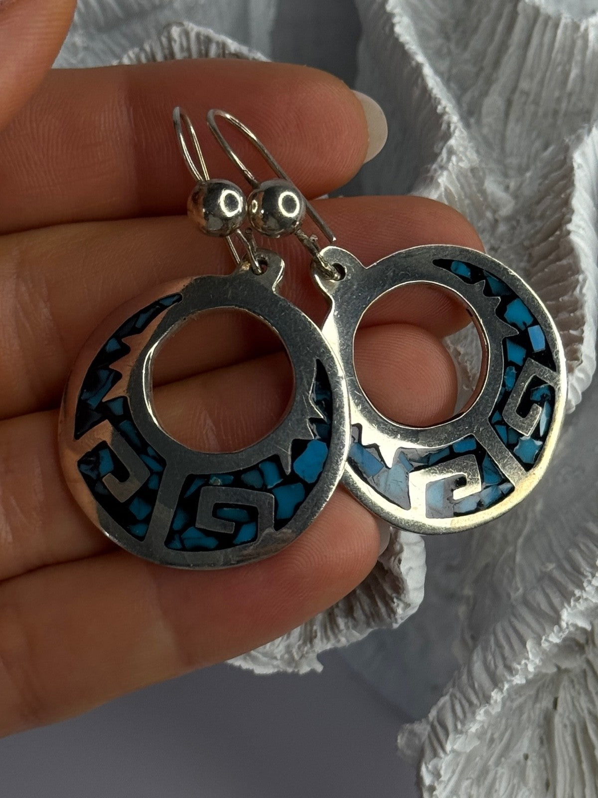 Vintage Mexico 925 Sterling Silver Turquoise Earrings Length 2 Inch
