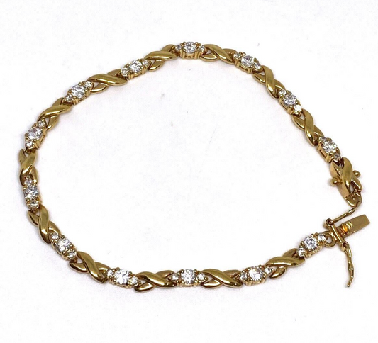 925 Sterling Silver Gold Plated CZ Bracelet 8.5 in