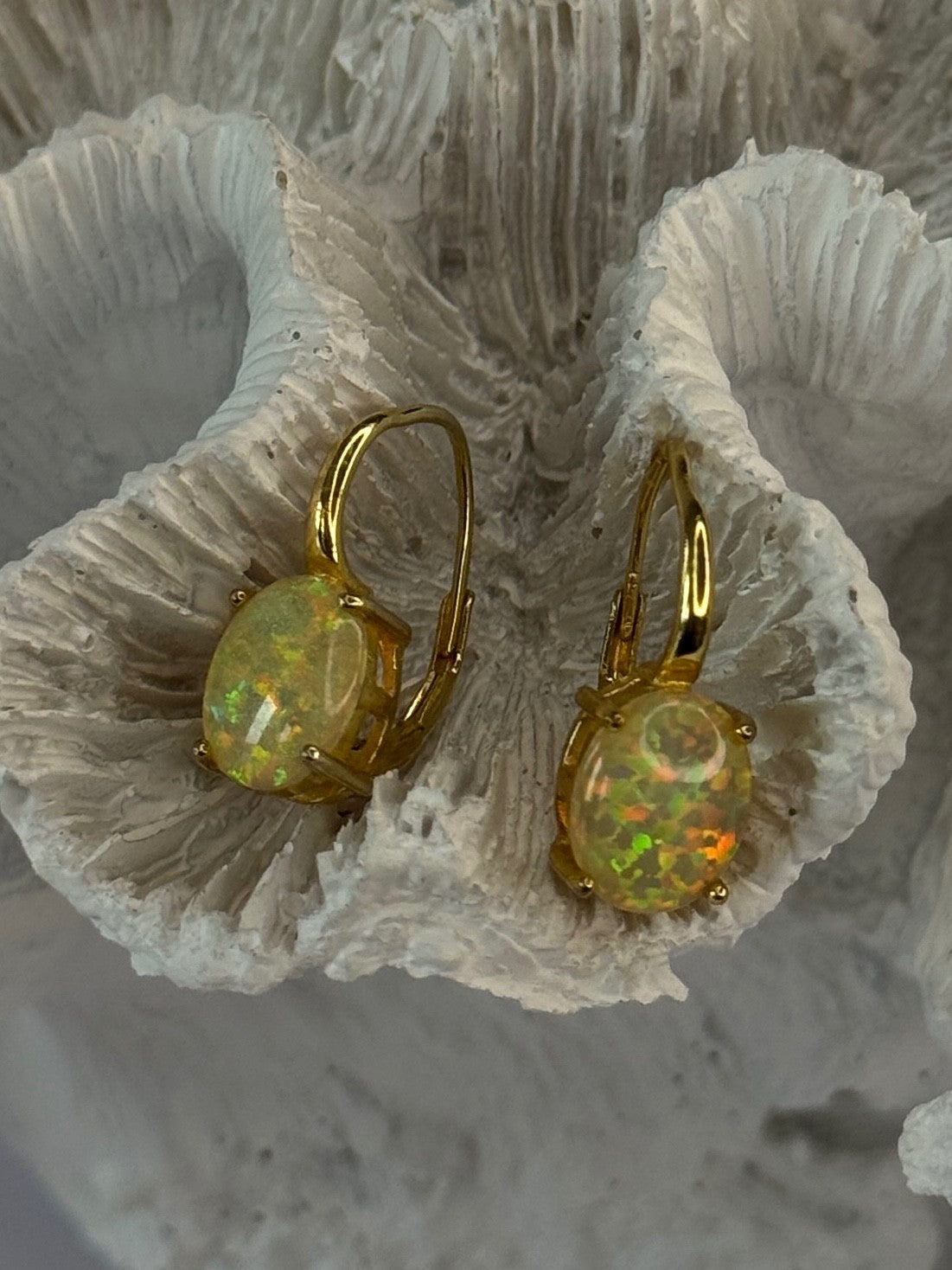 925 Sterling Silver Gold Plated Opal Earrings Length 0.70 Inch