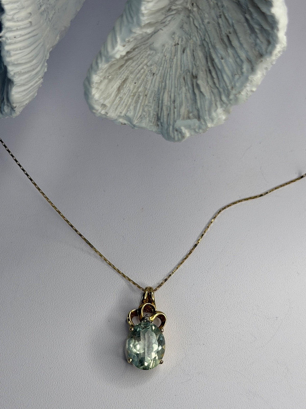 10K Yellow Gold Prasiolite & Diamond Necklace Length 18 Inch