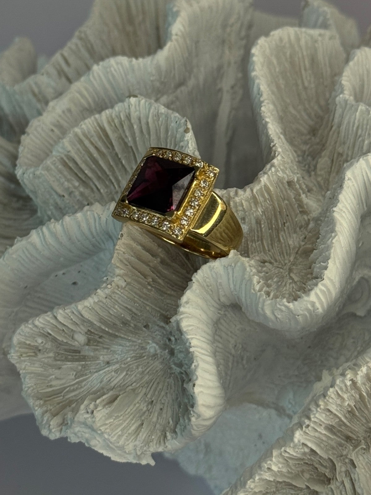 14K Yellow Gold Rubellite & Beryl Ring Size 8