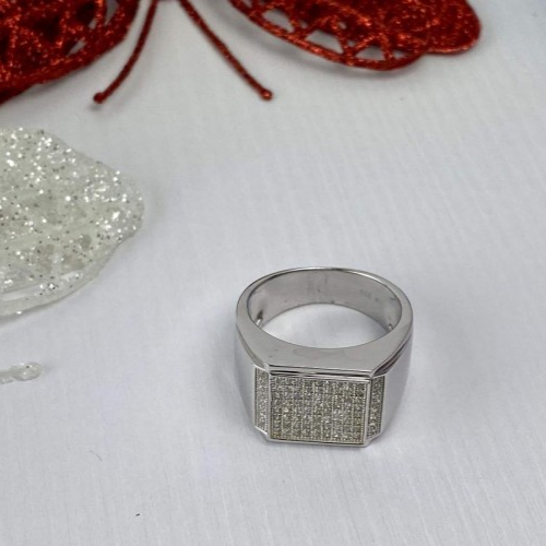 Men'S 925 Sterling Silver CZ Signet Ring Size 13