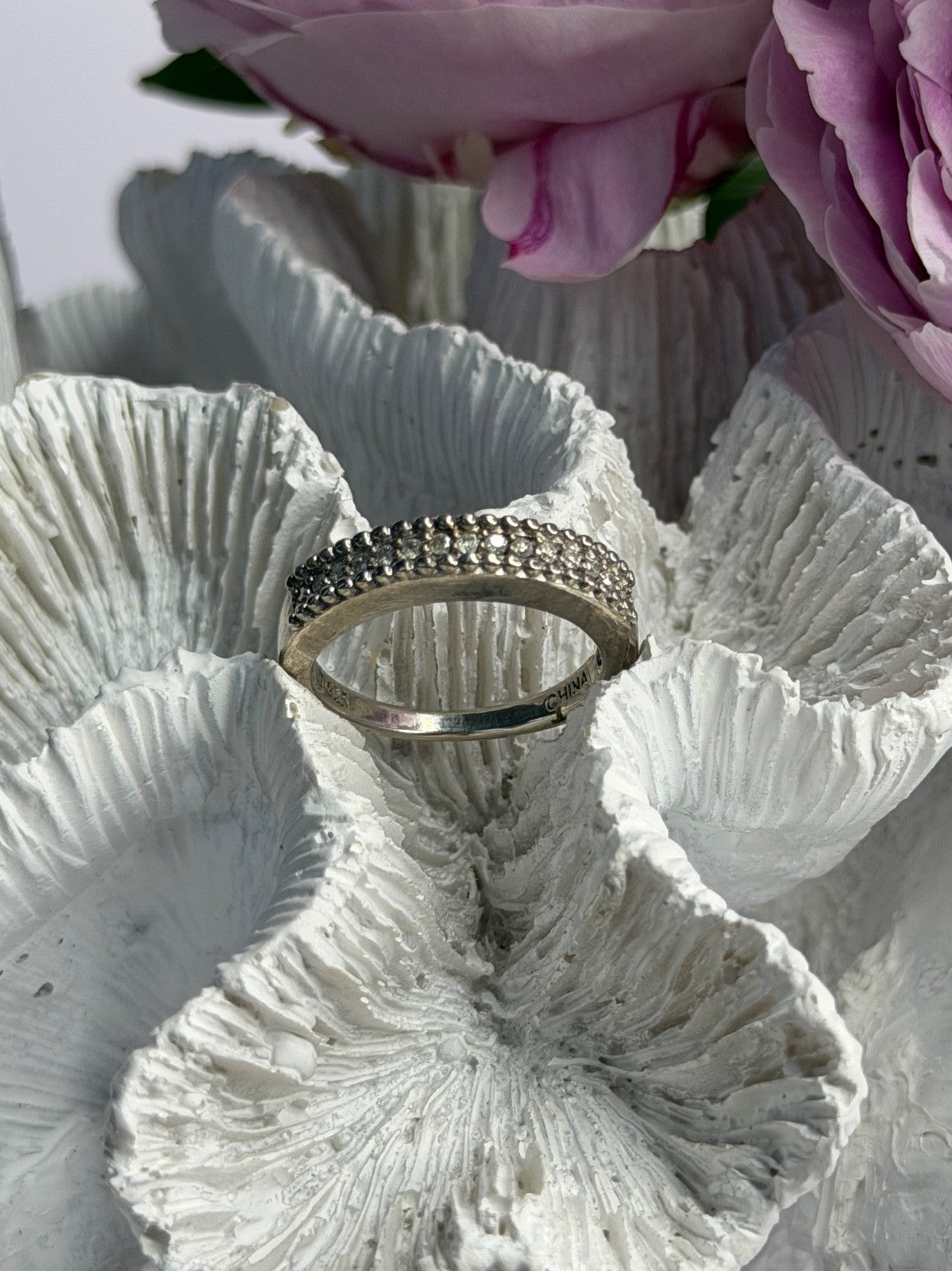 925 Sterling Silver White Spinel Ring Size 7