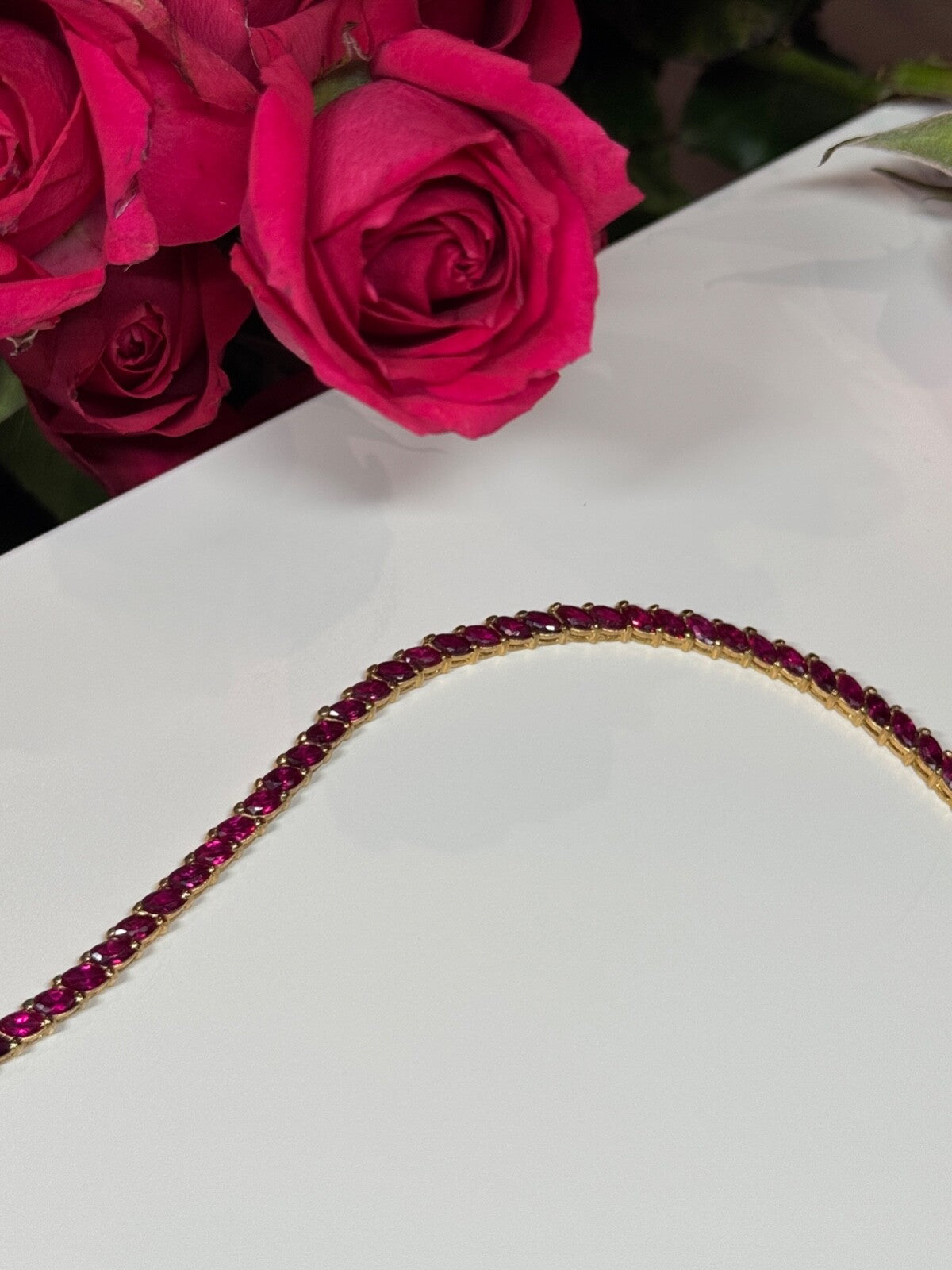 925 Sterling Silver Gold Plated Ruby Bracelet Length 7.5