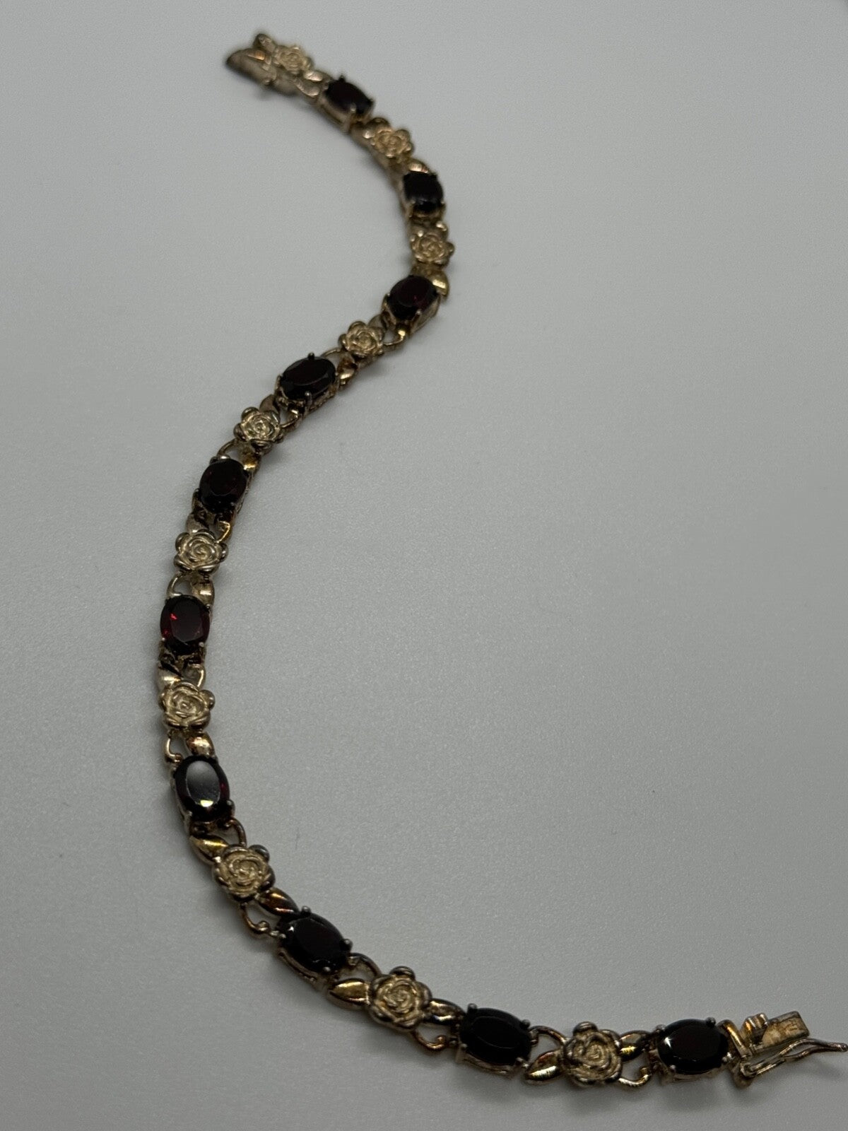 925 Sterling Silver Garnet Flowers Bracelet