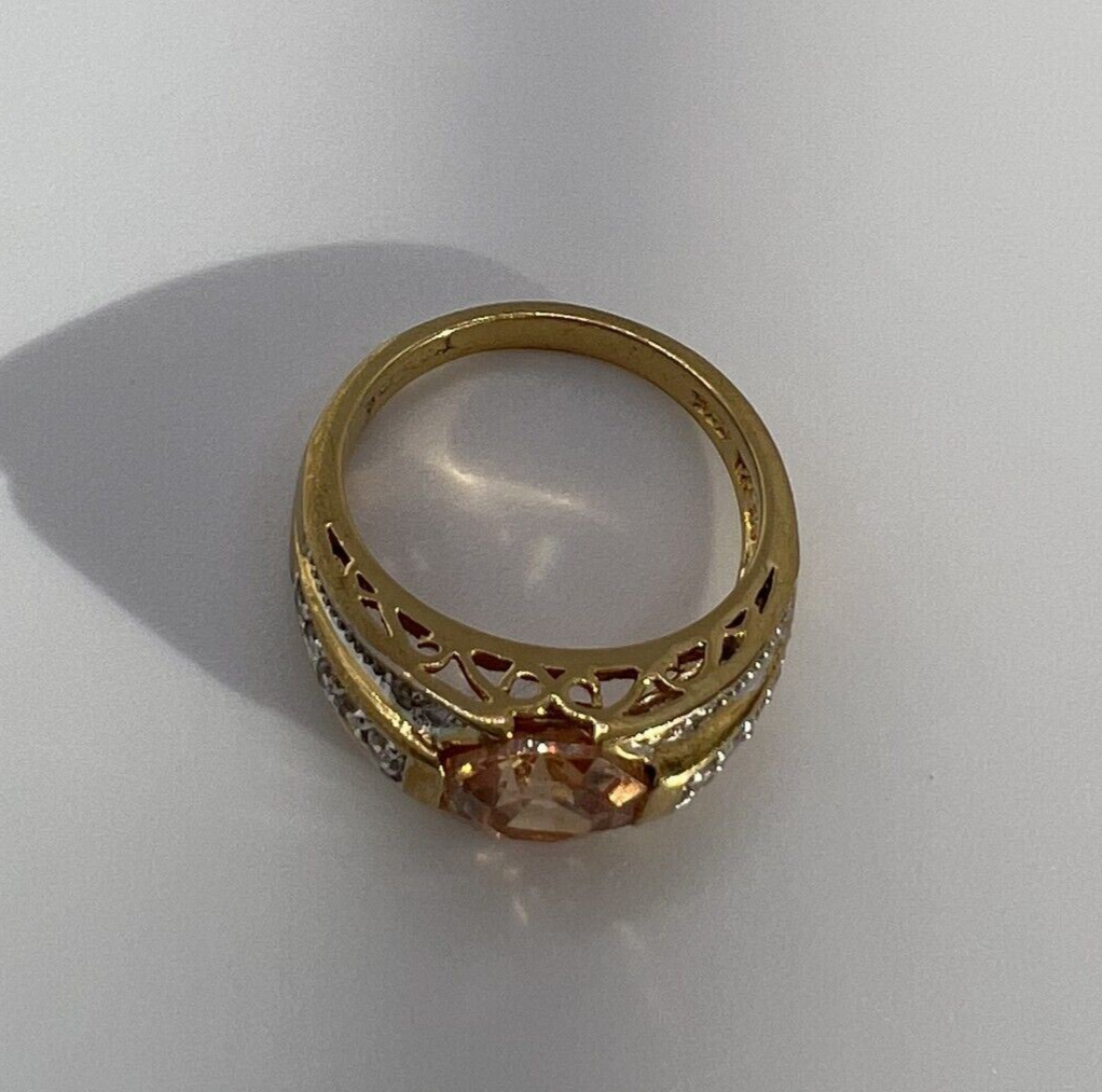 925 Sterling Silver Gold Plated Citrine & CZ Ring Size 6.5