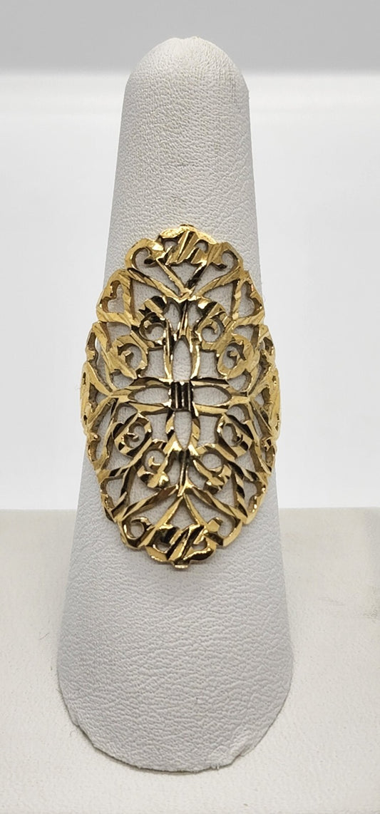 925 Sterling Silver Gold Tone Ornate Shield Ring Size 8