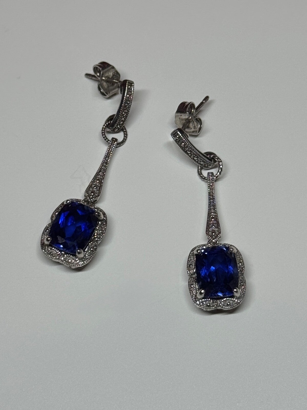 925 Sterling Silver Sapphire Earrings Length 1.5 Inch