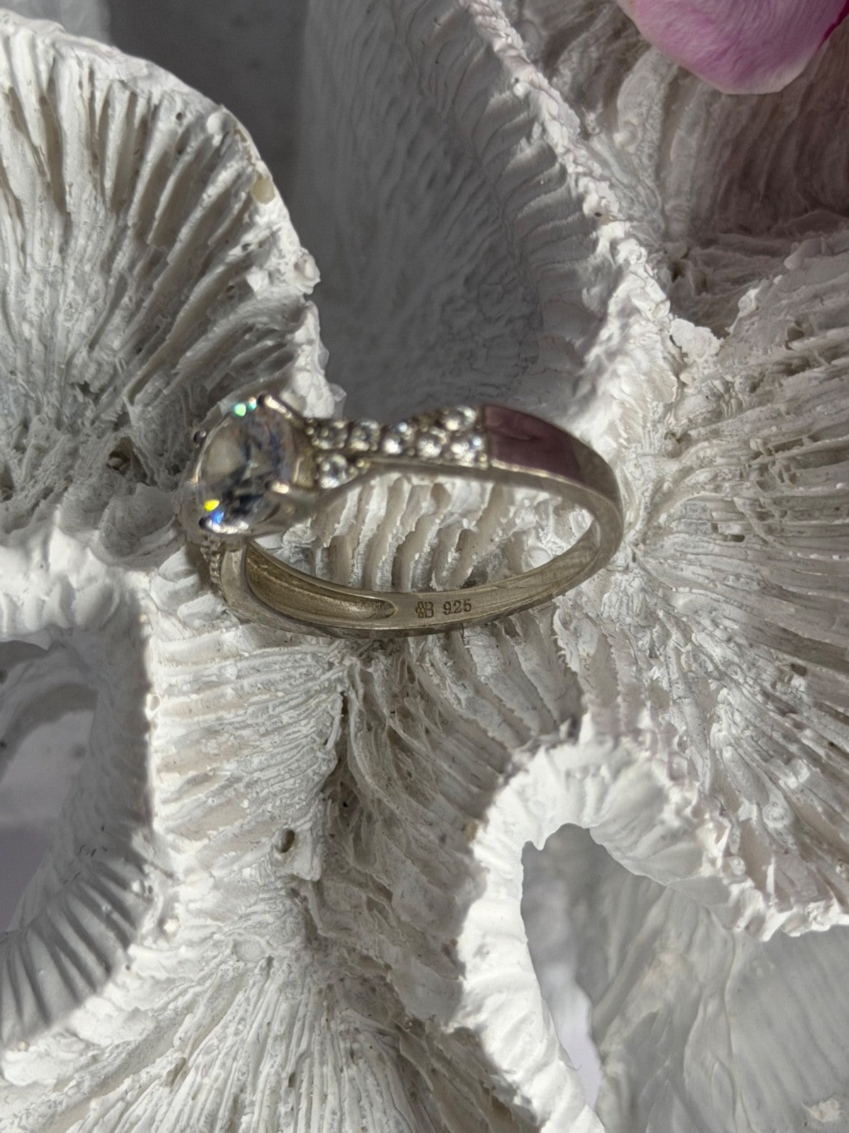 925 Sterling Silver White Spinel Ring Size 8