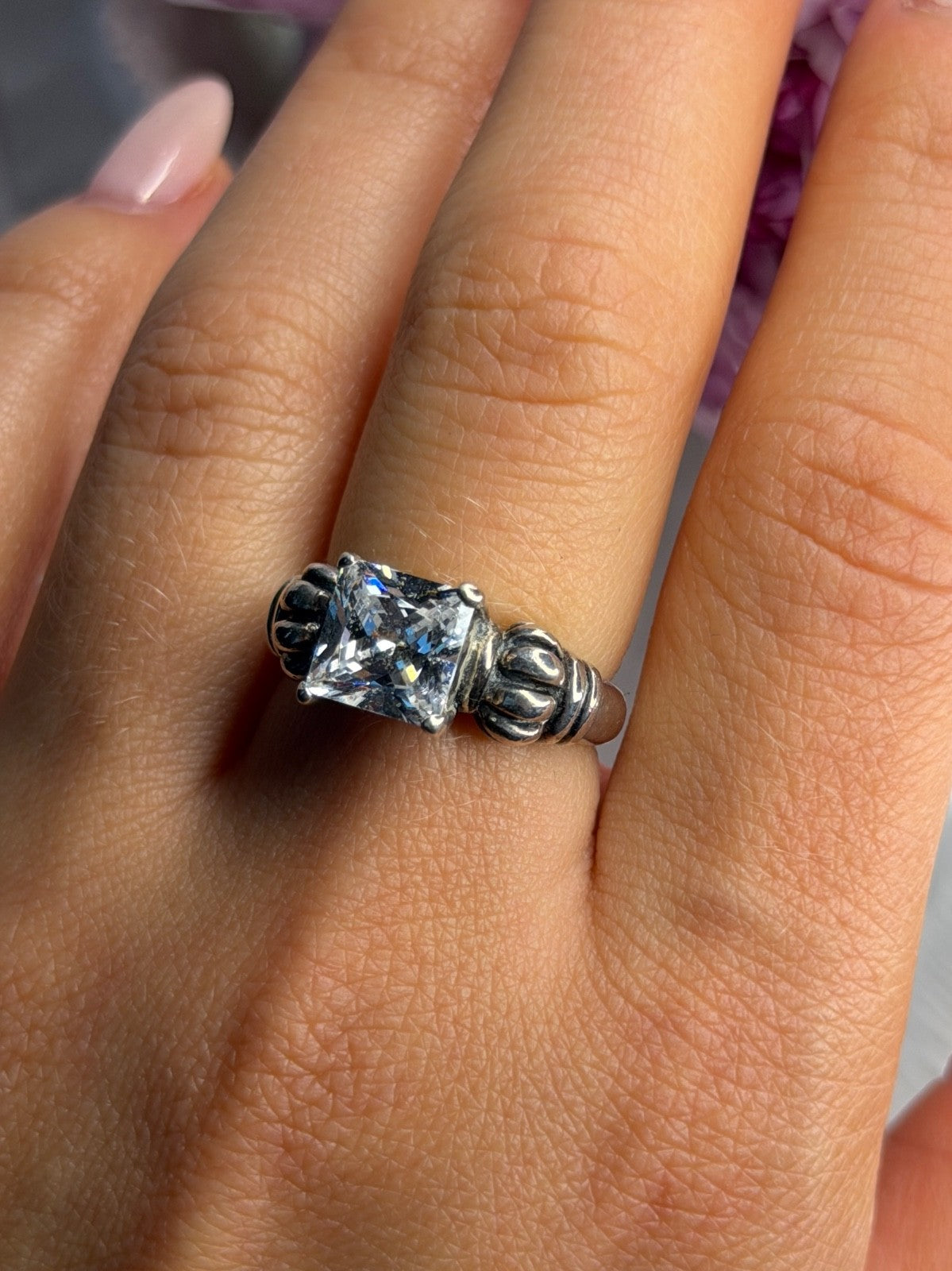 Vintage 925 Sterling Silver Cz Ring Size 8