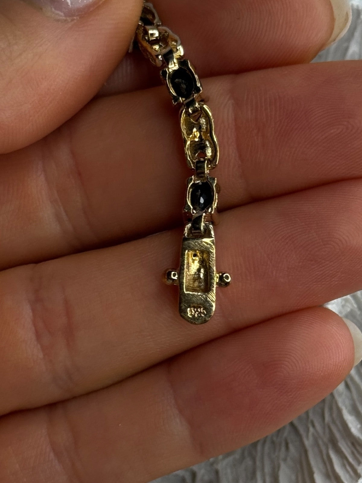 925 Sterling Silver Gold Plated Sapphire & Diamond Bracelet Length 7.5