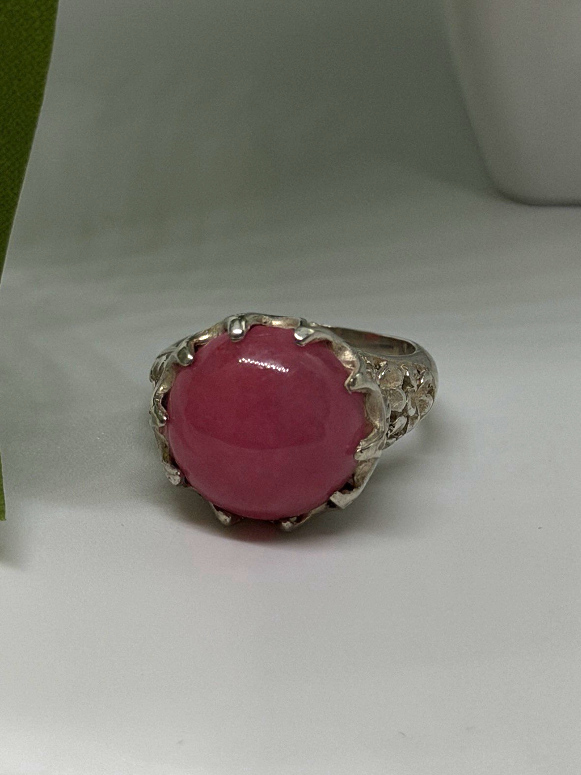 925 Sterling Silver Pink Agate Flower Ring Size 7.5