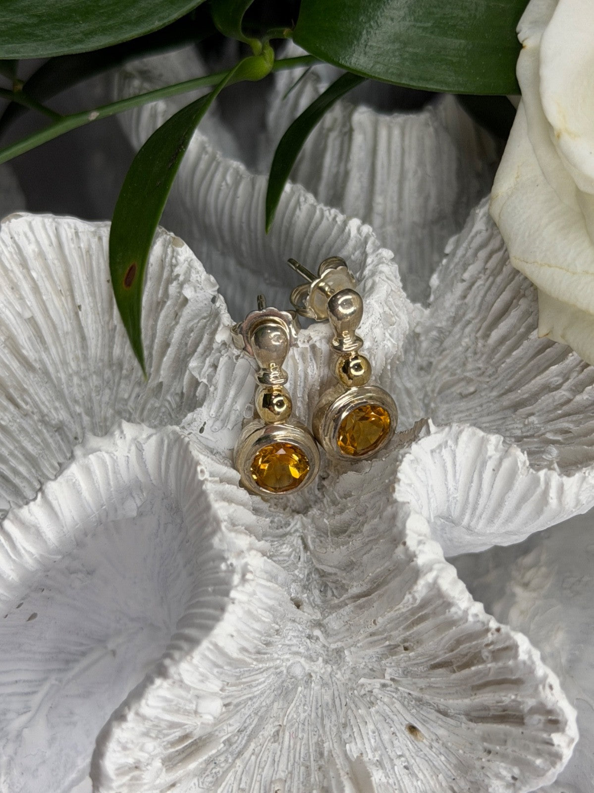 Vintage 925 Sterling Silver Citrine Earrings