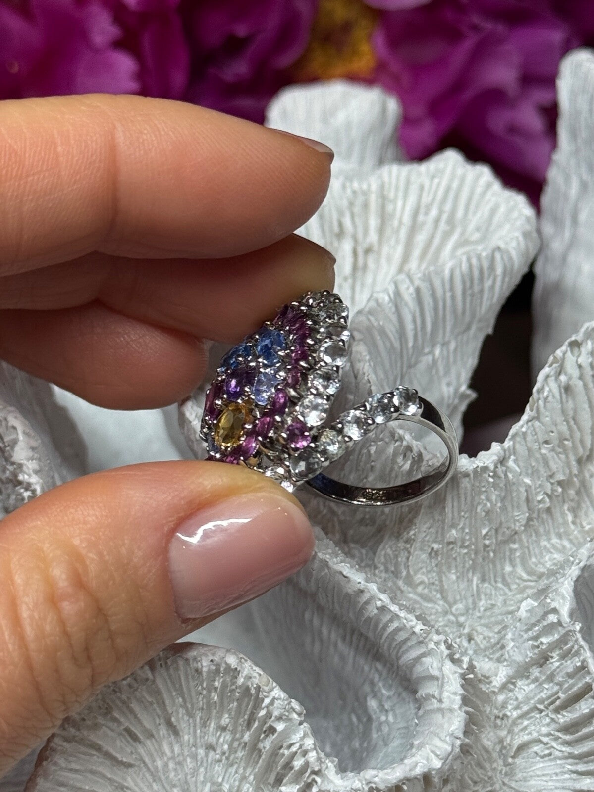 925 Sterling Silver Tourmalines Magic Ring Size 8