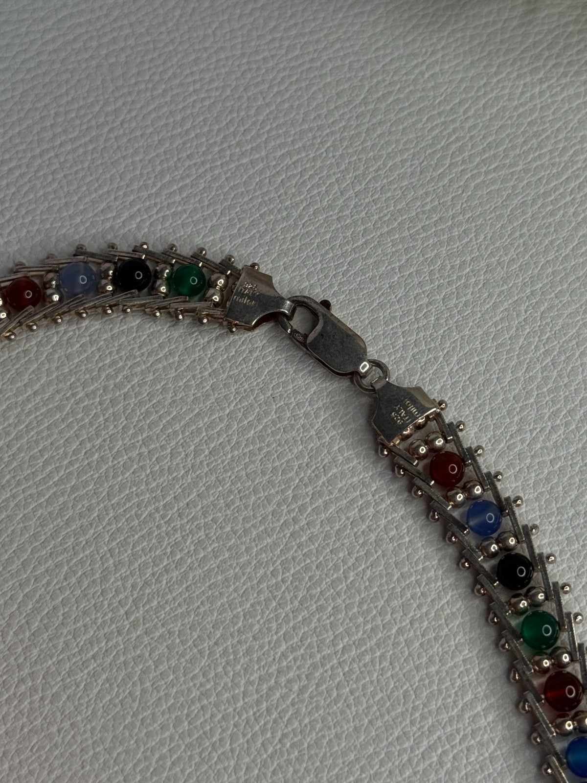 925 Sterling Silver Italy Milor Multicolor Agate Necklace Length 17 Inch