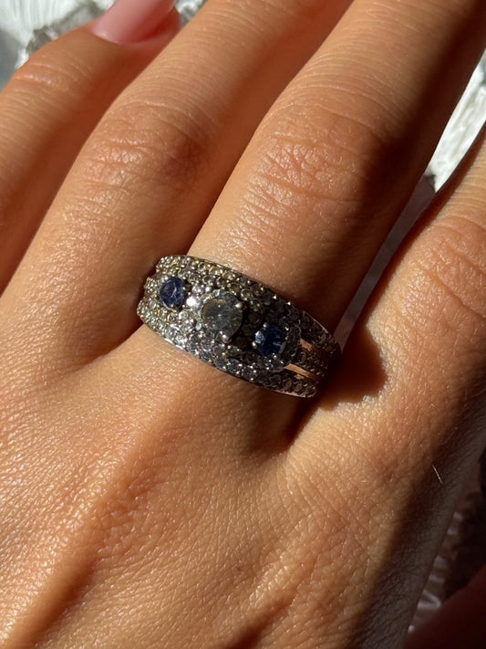 925 Sterling Silver Tanzanite & Beryl Ring Size 10