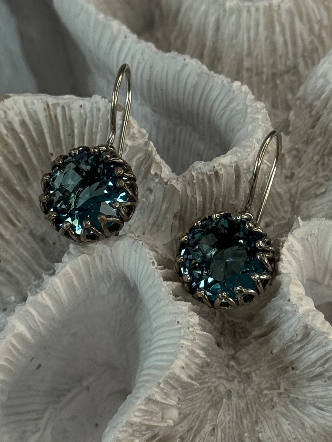 925 Sterling Silver Blue Tourmaline Earrings Length 1 Inch