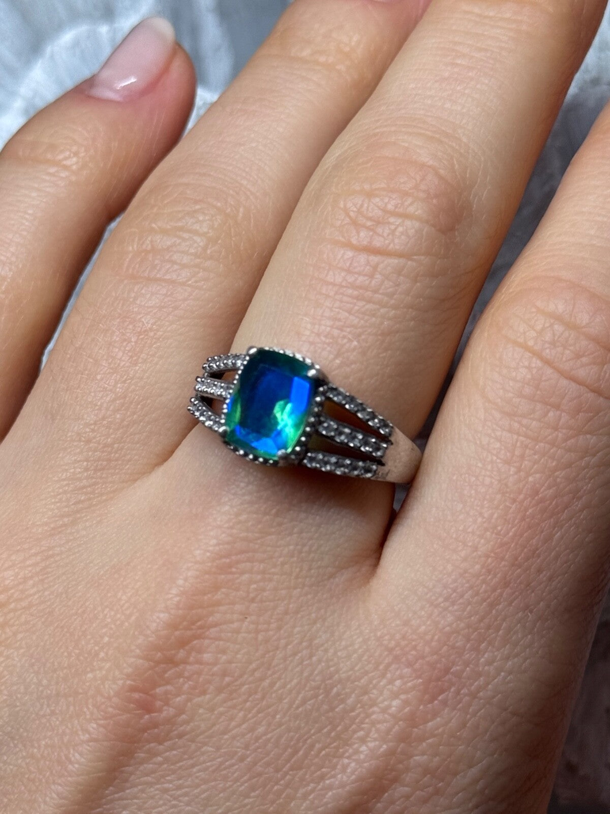 925 Sterling Silver Spinel & Beryl Ring Size 7.5