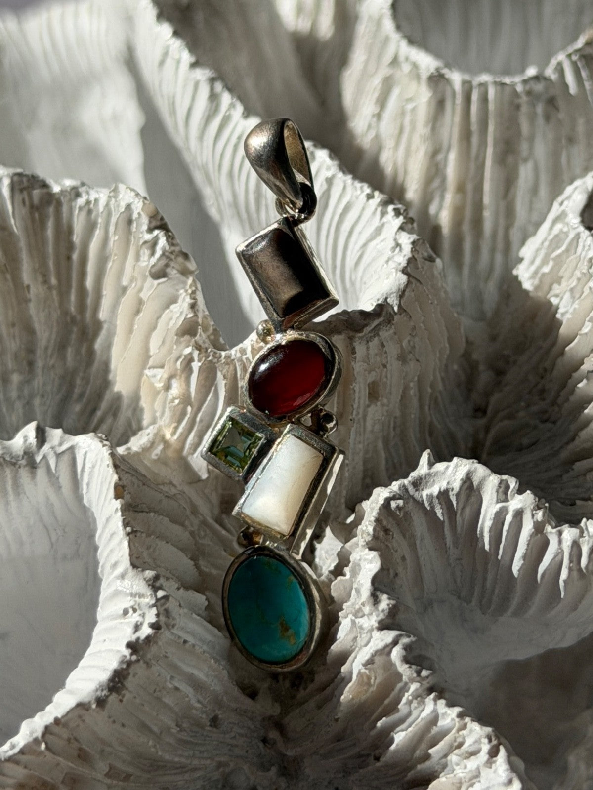 925 Sterling Silver Multi Color Gemstones Pendant