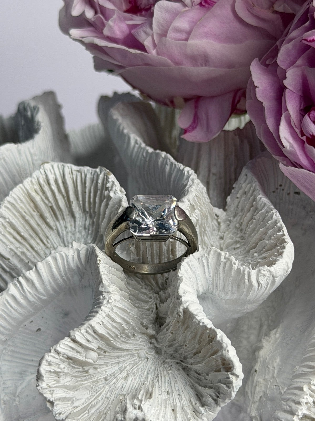 925 Sterling Silver White Spinel Ring Size 6
