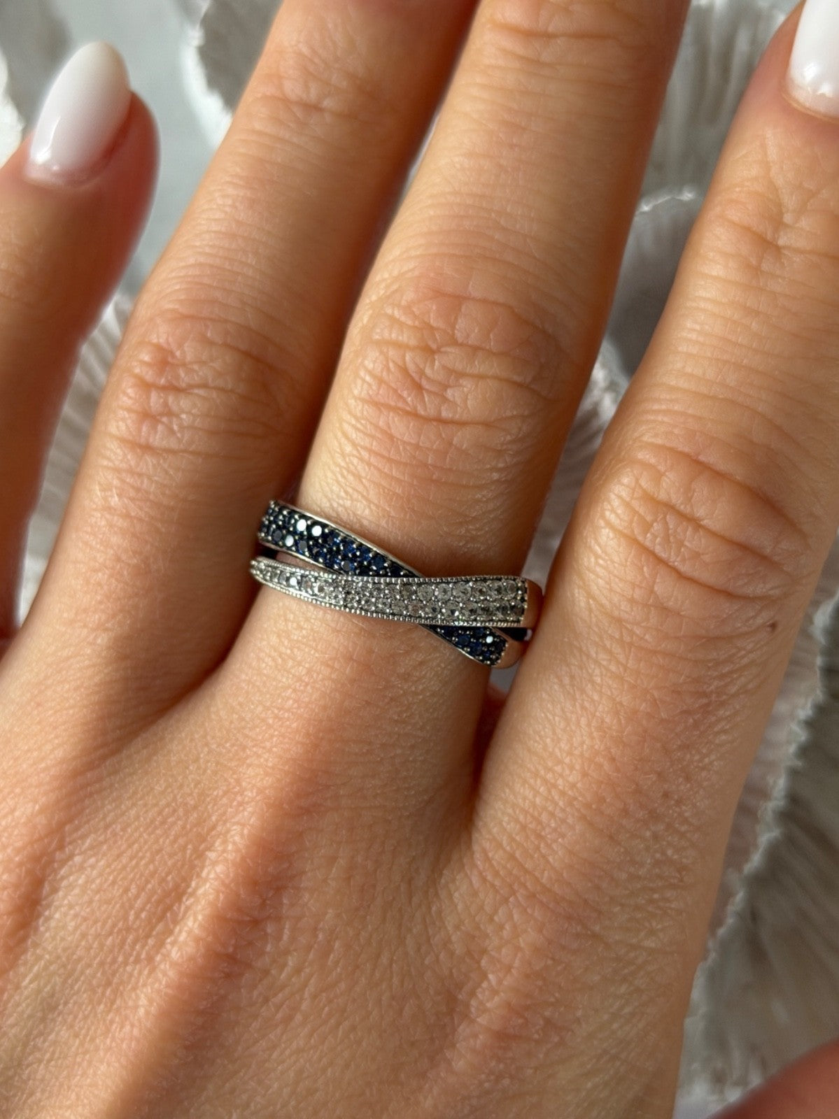 925 Sterling Silver White & Blue Spinel Ring Size 9.5
