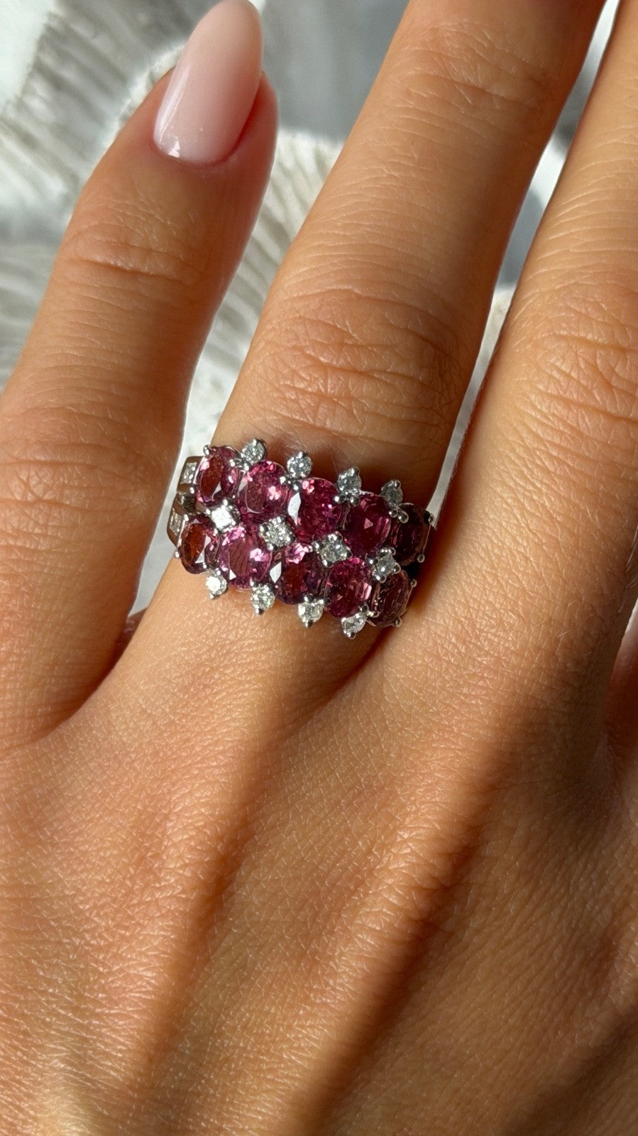 18K 750 White Gold Pink Tourmaline & Diamond Ring Size 6.5