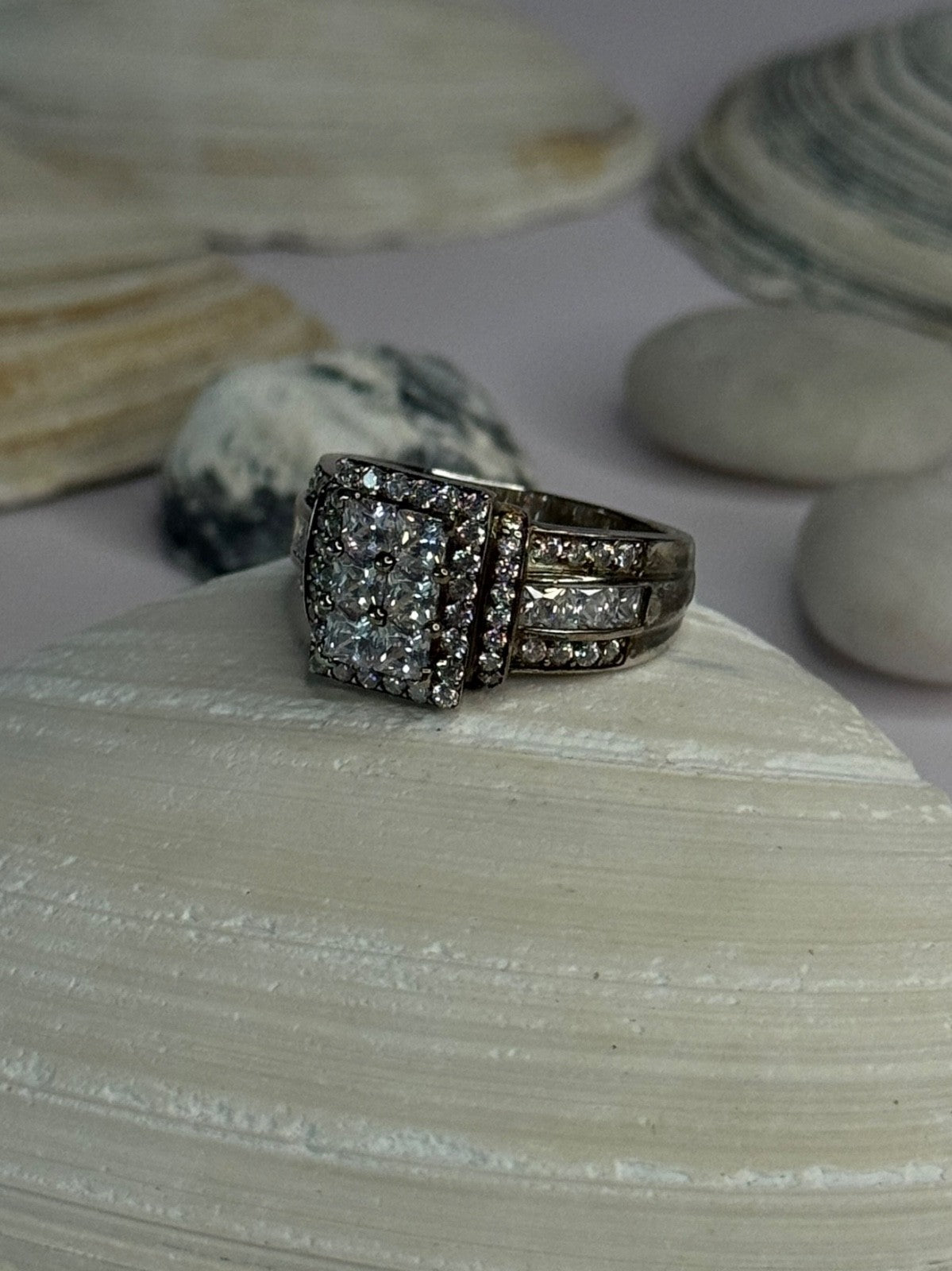 925 Sterling Silver Cz Ring Size 9