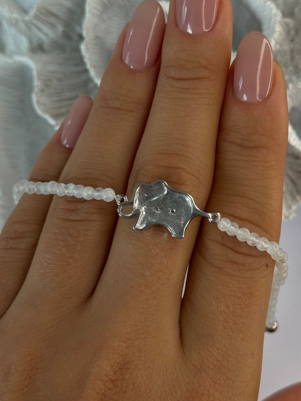 925 Sterling Silver Moonstones Elephant Charm Bracelet Length 7.5