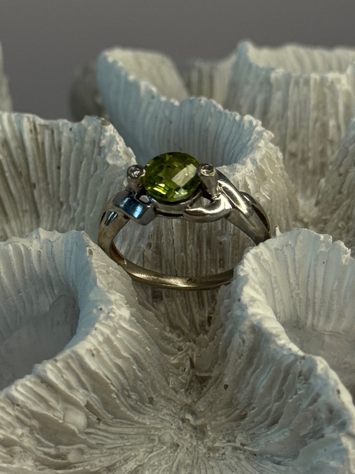 925 Sterling Silver Peridot & Beryl Ring Size 6