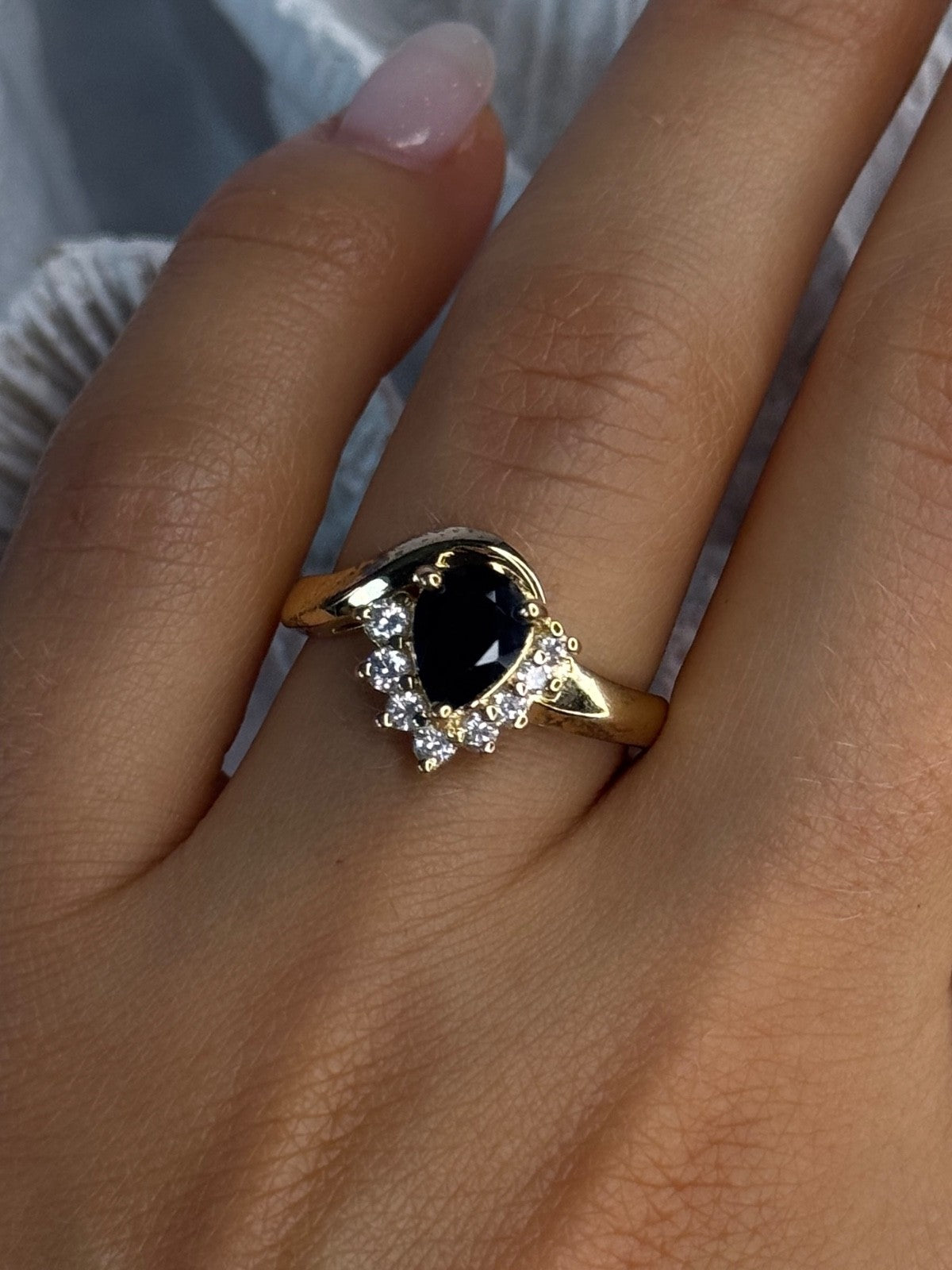 925 Sterling Silver Gold Plated Sapphire & Beryl Ring Size 8
