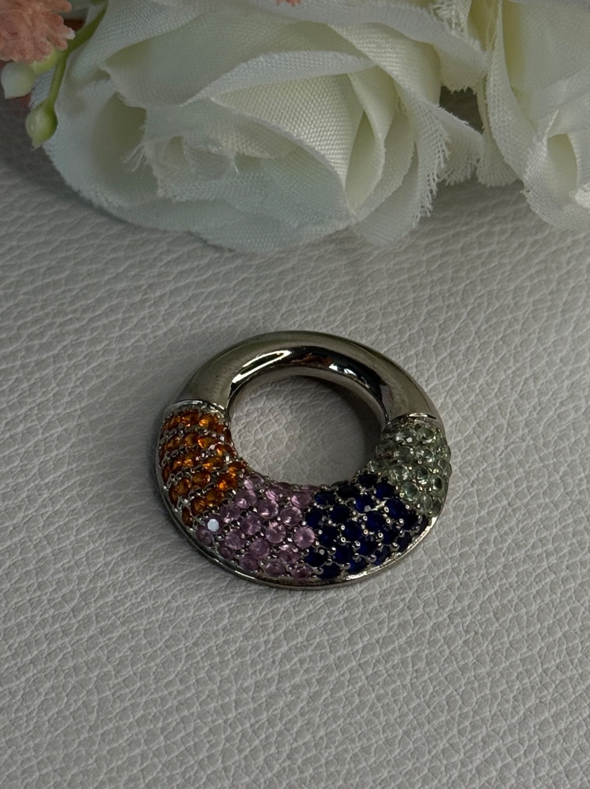 925 Sterling Silver Multi Color Spinel Round Pendant Length 1 Inch