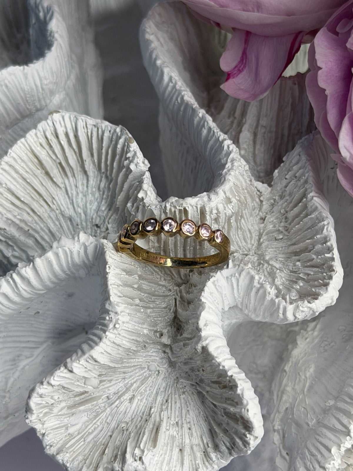 925 Sterling Silver Gold Plated Morganite Ring Size 6