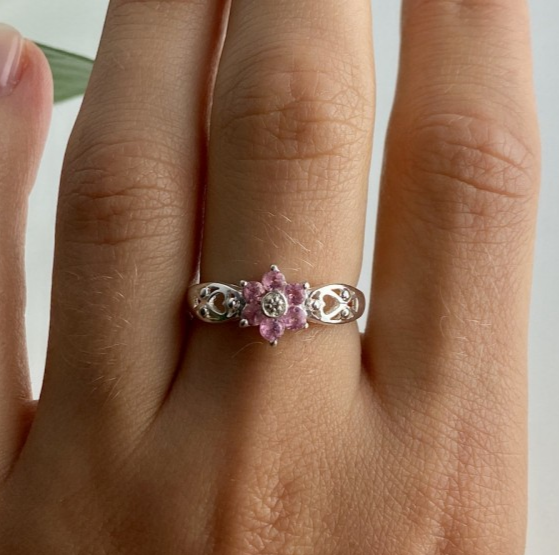 925 Sterling Silver Morganite "Flower" Ring Size 9