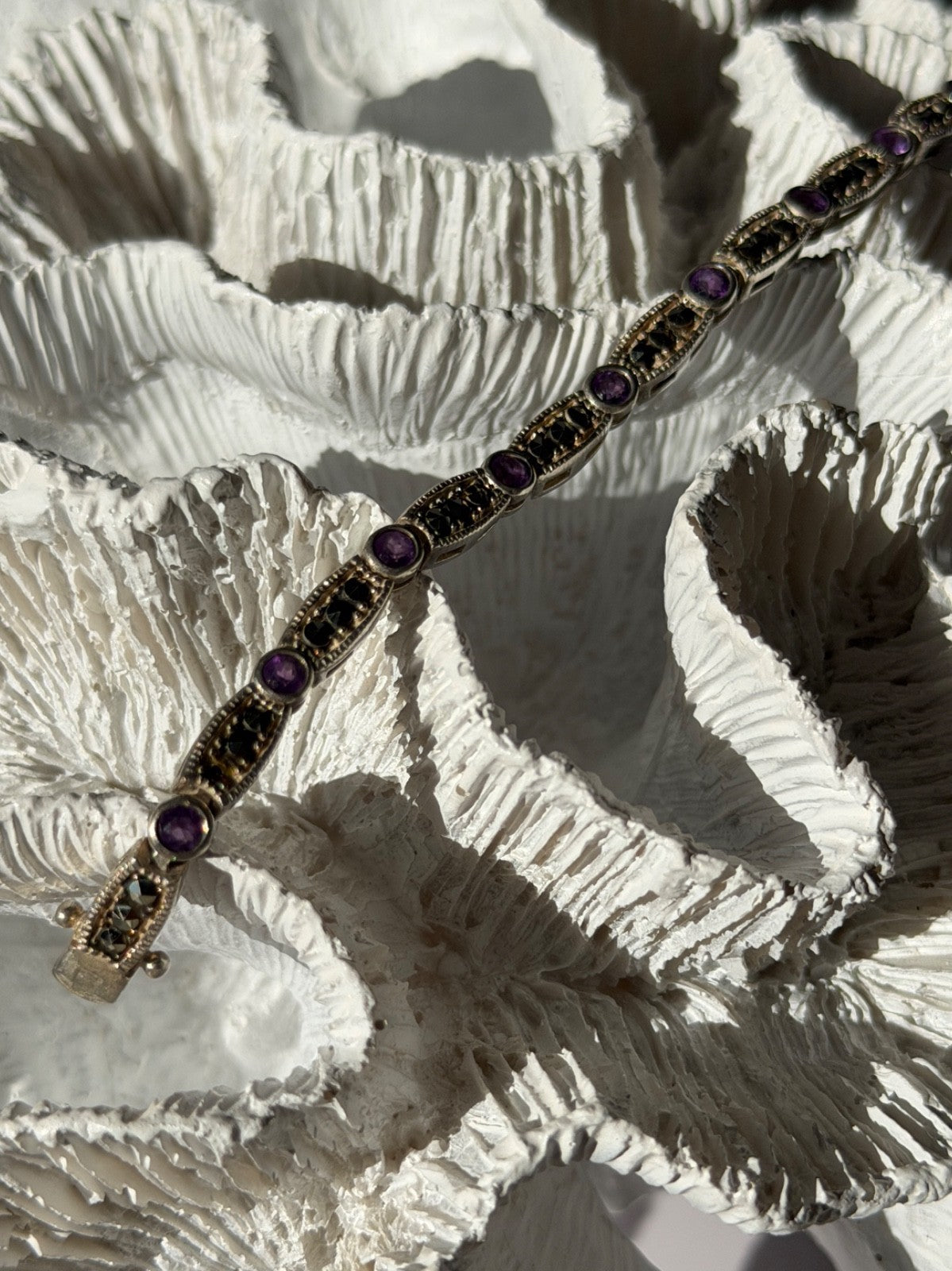 Vintage 925 Sterling Silver Amethyst & Marcasite Bracelet