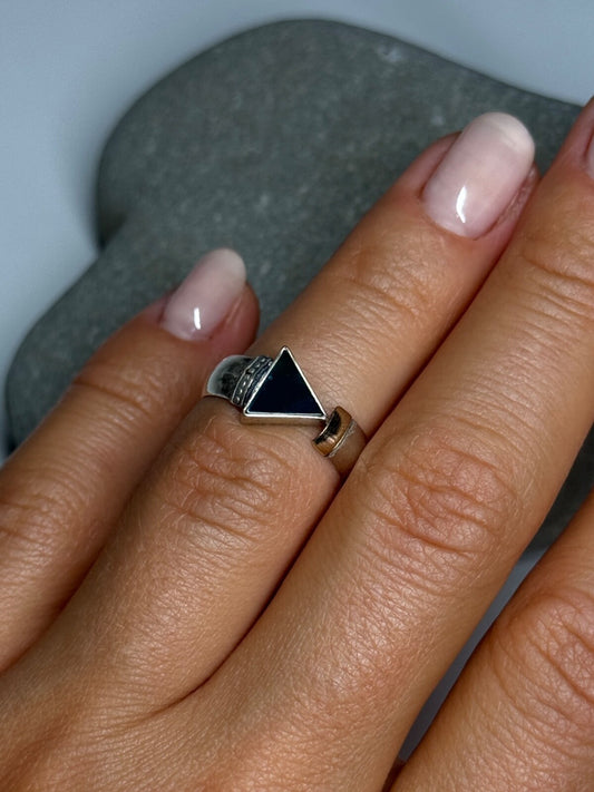 925 Sterling Silver & 10k Yellow Gold Onyx Ring Size 6