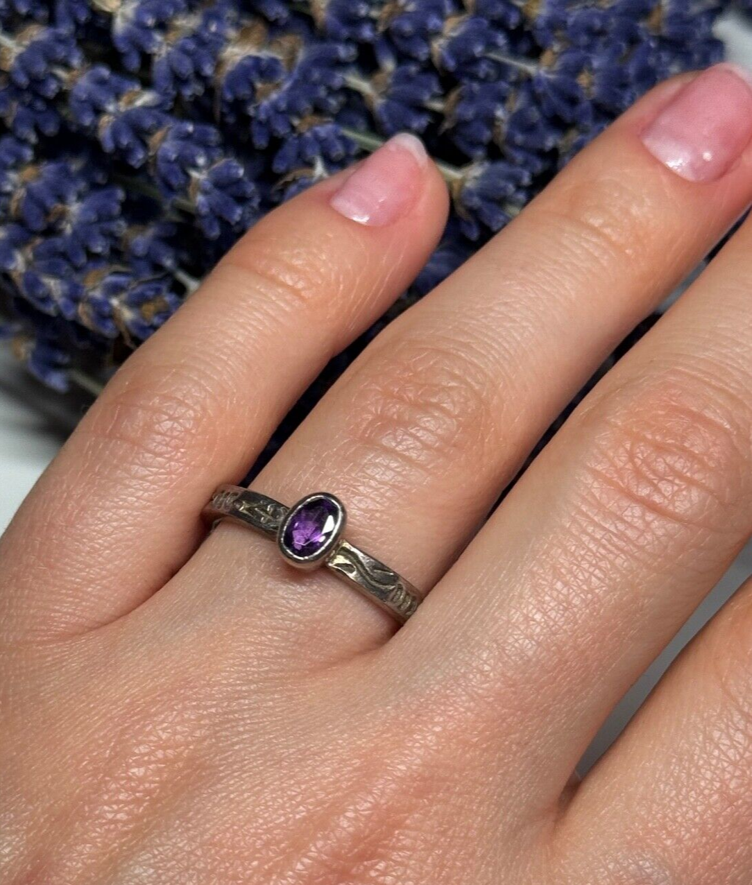 925 Sterling Silver Amethyst Ring Size 6