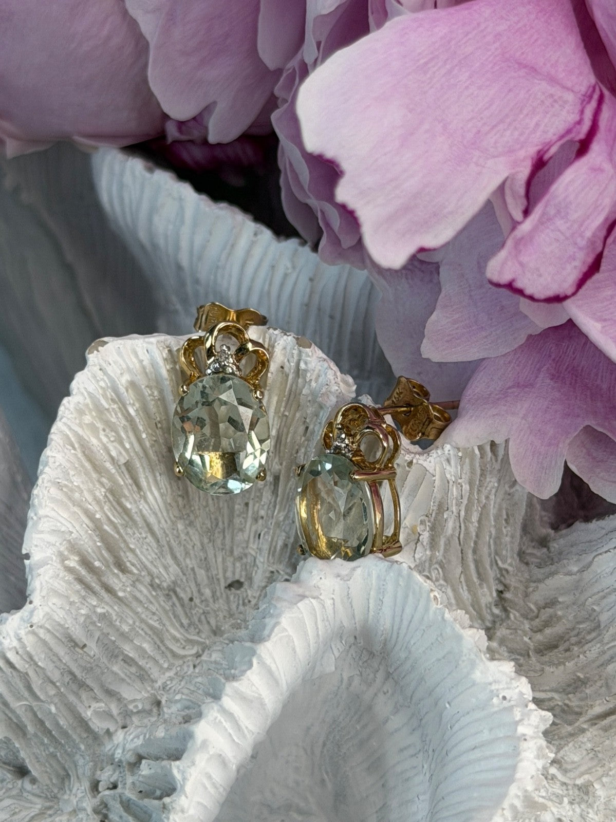 10K Yellow Gold Prasiolite & Diamond Earrings