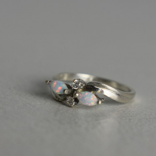 925 Sterling Silver Opal & CZ Ring Size 6.5