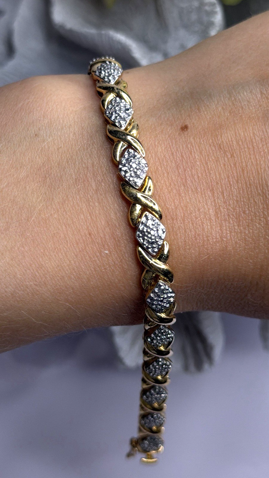 Elegant Tennis 925 Sterling Silver Gold Plated Bracelet Size 8