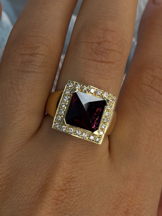 14K Yellow Gold Rubellite & Beryl Ring Size 8