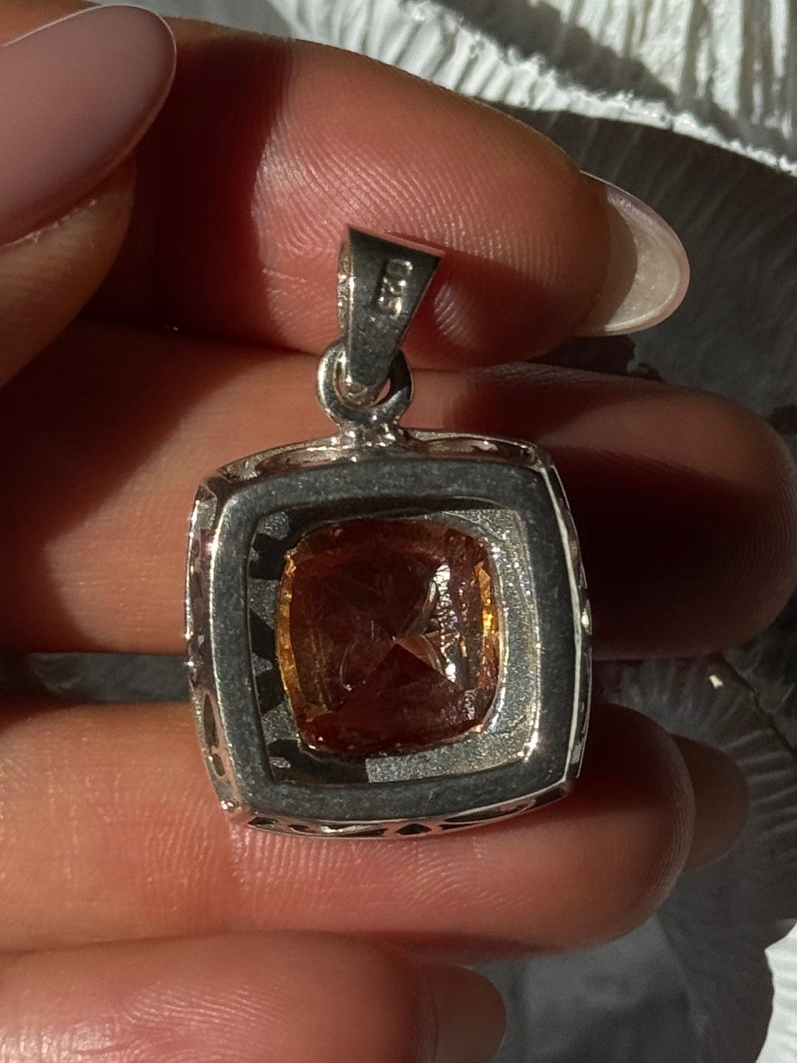 925 Sterling Silver Citrine & Marcasite Pendant