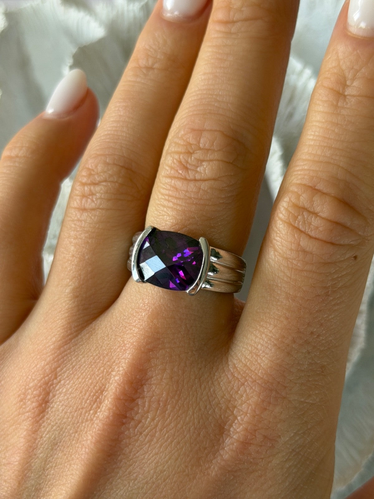 FAS 925 Sterling Silver Amethyst Ring Size 8