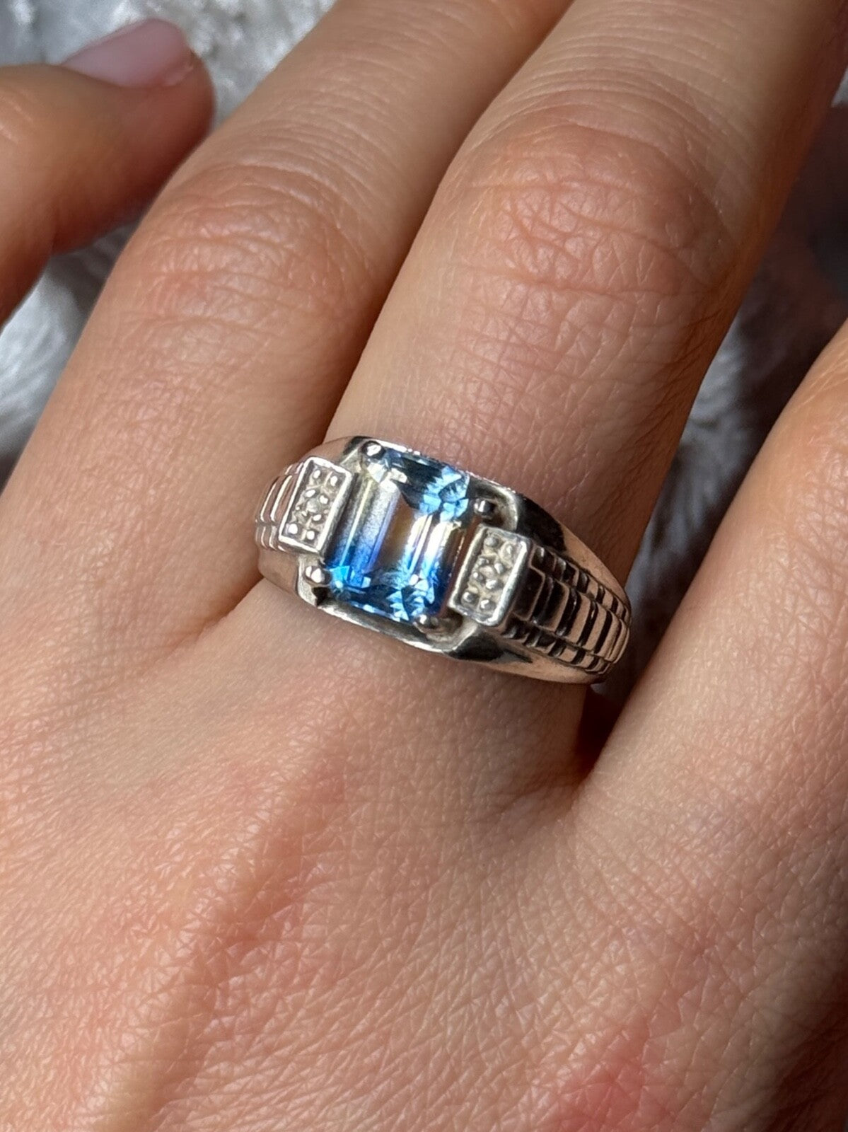 925 Sterling Silver Spinel Men'S Ring Size 8.5