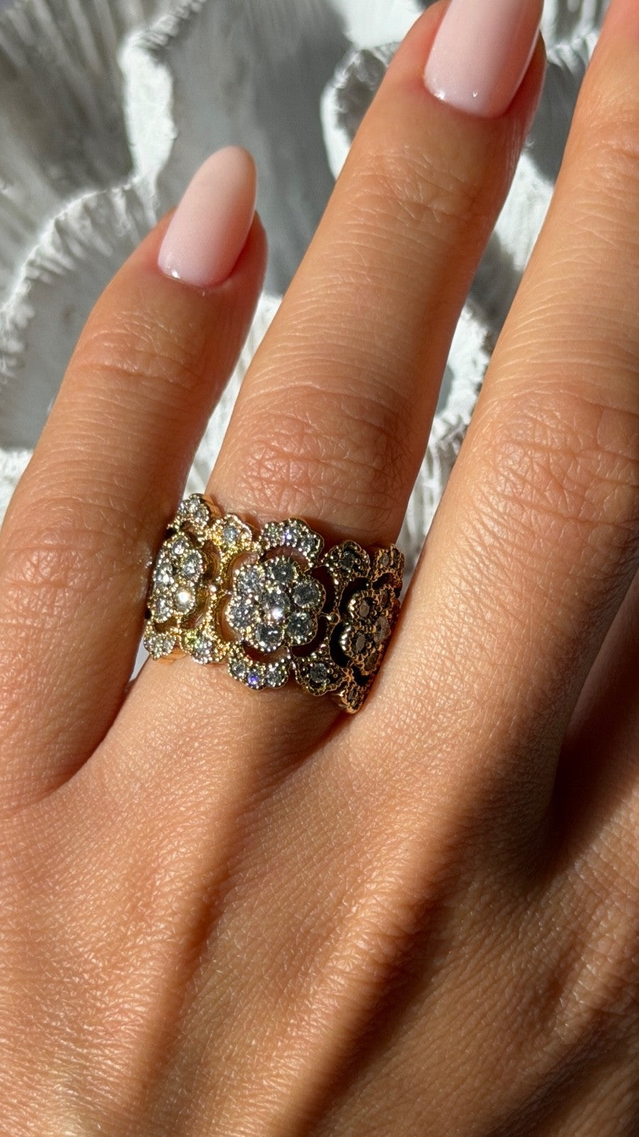 14K EFFY Yellow Gold Flowers Diamond 2.43 ct Ring Size 7.5