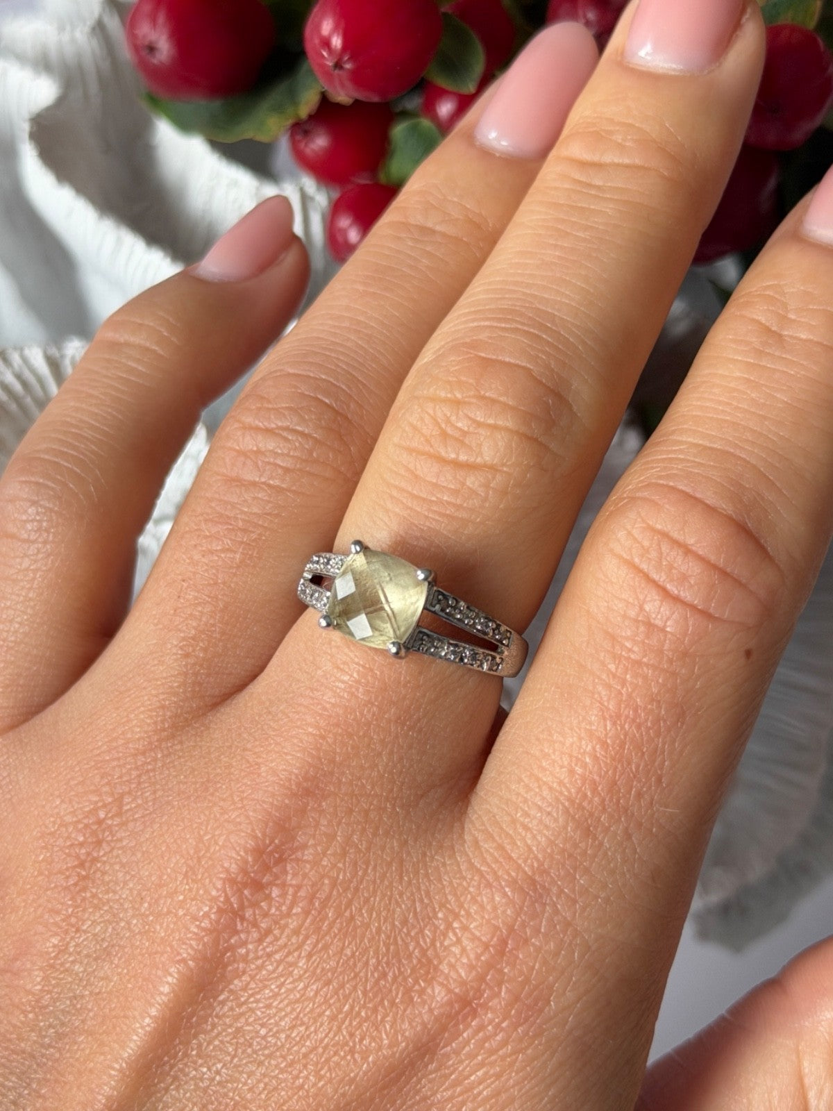 925 Sterling Silver Lemon Citrine Ring Size 8